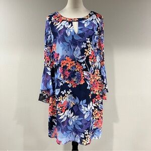 Roz & Ali Navy Floral Keyhole Shift Dress - Multicolor Floral Print size 14